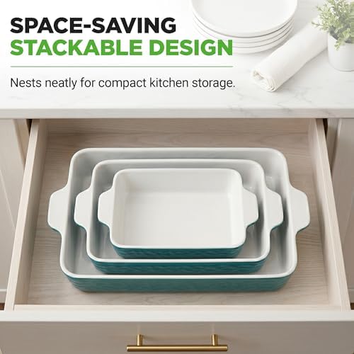 NutriChef 3-pc Casserole Dish Set for Oven, Ceramic Lasagna Baking