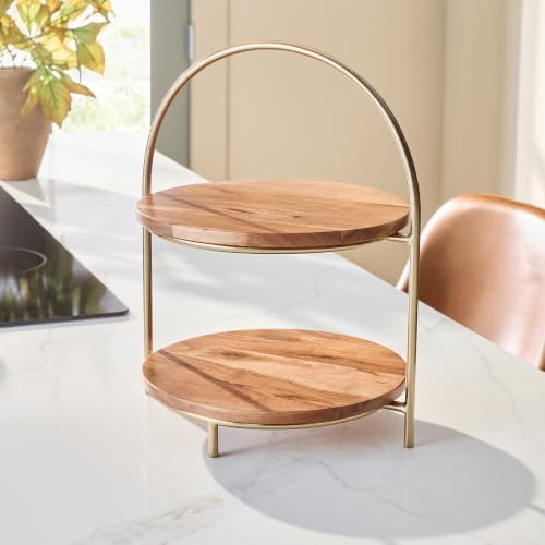 2-Tier Acacia Wood Serving Tray, Tiered Serving Stand, 10.75" x 13.25"