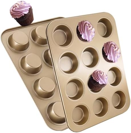 2 Pack Premium Nonstick Bakeware 12-Cup, Mini Muffin Pan, Dishwasher