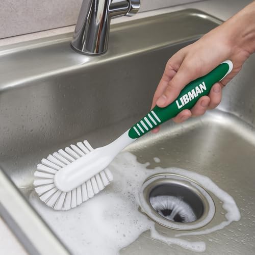 LIBMAN Kitchen Scrub Brush with Long Handle - 3 Pk Kitchen Brush for