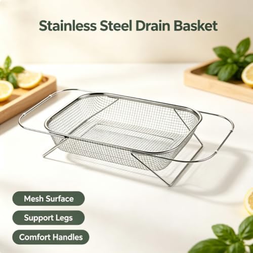 Stainless Steel Telescopic Drainer Basket,304 Expandable Over-The-Sink