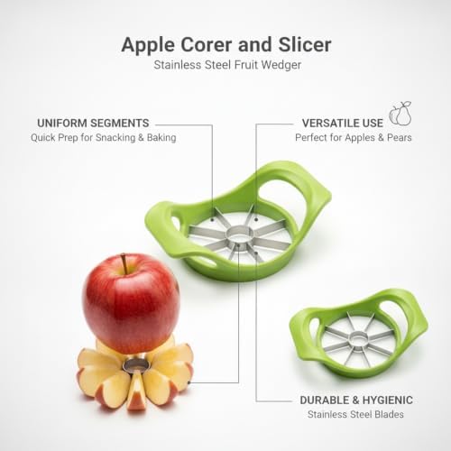 Apple Corer Slicer, Stainless Steel Fruit Wedger for Even Segments