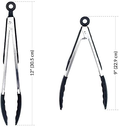 Boxiki Kitchen Silicone-Tip Tongs, Stainless Steel, Set of 2