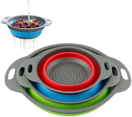 Collapsible Colander Set, 3 Pack Silicone Kitchen Strainer Set, Space