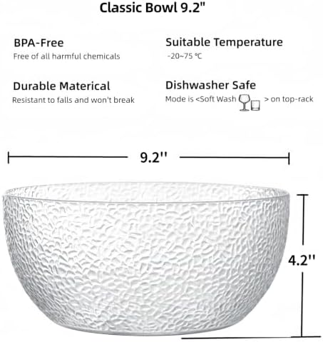 118 oz Acrylic Salad Bowls, 9.2" Serving Bowls for Fruits, Popcorn
