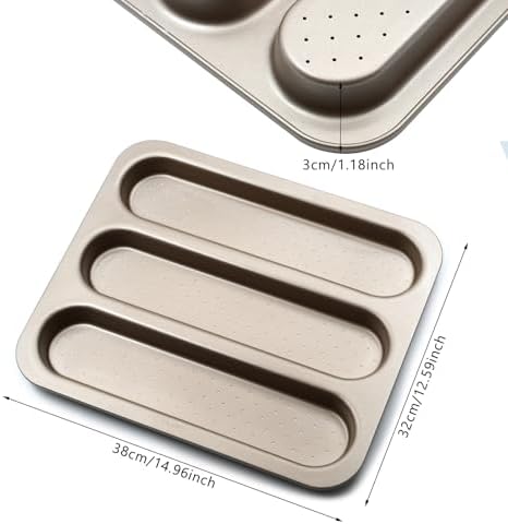 French Baguette Bread Baking Pan, 3-Cavity Non-stick Loaf Pan