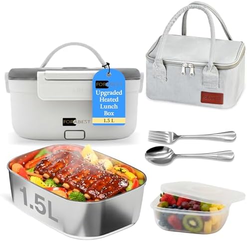 FORABEST Heated Lunch Box, 1 Tray, White Gray