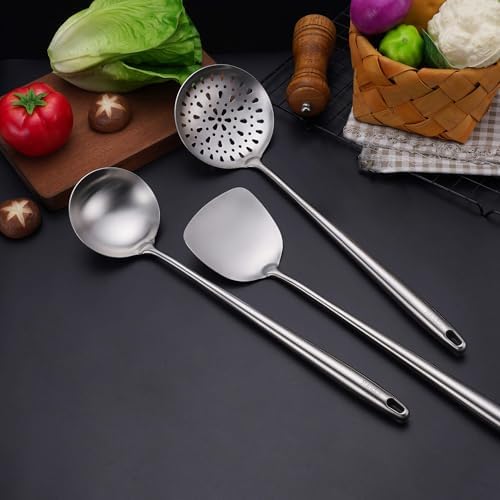 17′′ Wok Spatula and Ladle, Skimmer Spoon - 304 Stainless Steel Wok