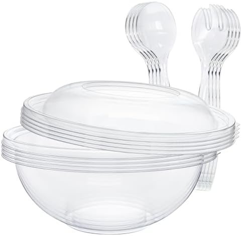 EcoDispose 160 oz Clear Disposable Round Plastic Salad Bowl Sets