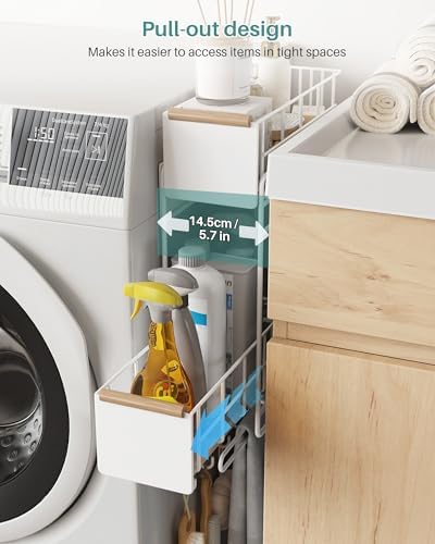 Pull Out Laundry Magnetic Organizer with 5 Hooks