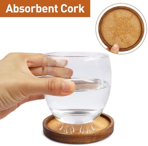 Stackable Wood Absorbent Cork Coaster Set of 4 for Drink, Home Decor