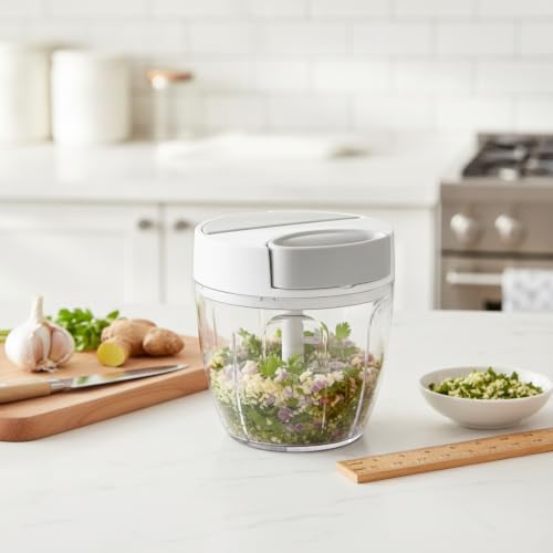 Manual Food Chopper with Pull String Mechanism for Garlic, Herbs, and