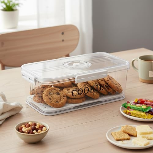 Cookie Jar with Airtight Lid,Bread Box for Kitchen Countertop,Time