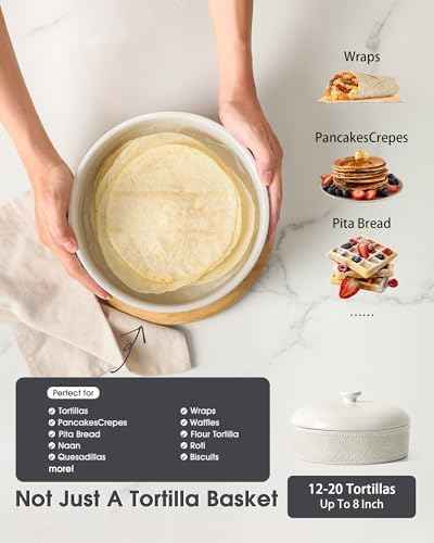 FE Ceramic Tortilla Warmer,Lace Emboss 8.8 Inch Tortilla Holder with