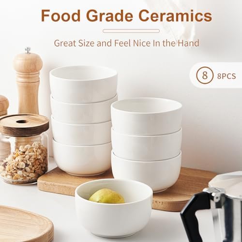 Jassceram 12 oz Ice Cream Bowls, Set of 8, 4.5 Inch, White