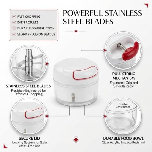 Manual Pull String Food Chopper, Portable Kitchen Mincer for