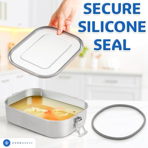 Stainless Steel Metal Lunch Box - 47 oz / 1.4 L, 2 Adjustable Dividers
