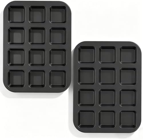 2 Pack Brownie Pan, 12-Cavity Non-Stick Square Muffin Tin with