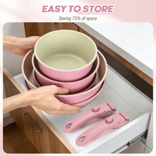 pots and Pans Set, Ceramic Nonstick Cookware Set Detachable Handle