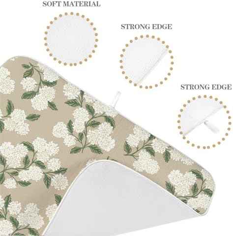 Beige Dish Drying Mat 18x24 Inch Khaki Green Vintage Floral Hydrangea
