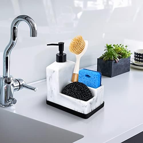 White Marble Look Soap Dispenser with Sponge Holder