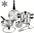 Stainless Steel Cookware Set, 14-Piece Pots and Pans Set, Kitchen Cookware Set with Stay-Cool Handle, Non-Toxic, Dishwasher Safe & Compatible with All Stovetops (Gas, Electric & Induction)