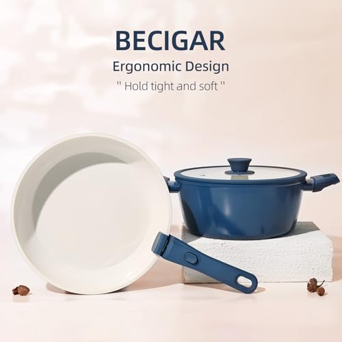 BECIGAR 23pcs Ceramic Pots and Pans Set, Nonstick Detachable Handle