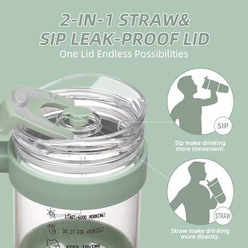 Chunmo 40 oz Glass Tumbler with 2 Lids - Bamboo Straw Lid & 2-in-1 Sip