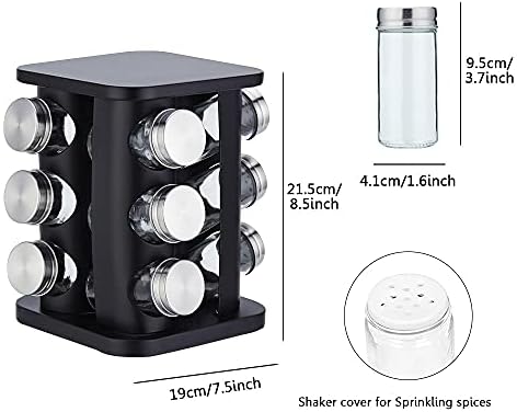 Revolving Spice Rack Organizer with 12 Jars, Countertop Spice