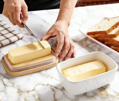 KOOV Porcelain Large Butter Dish with Lid, Airtight Butter Container