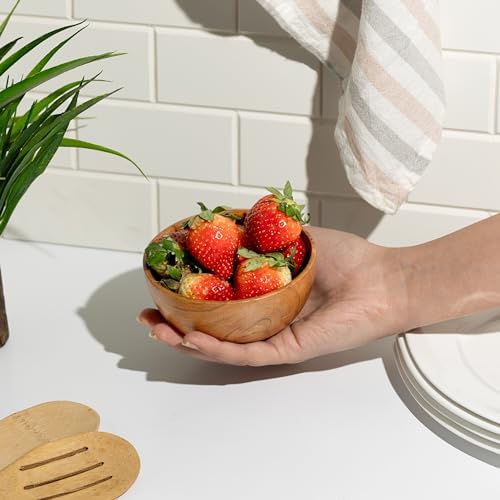 Set of 6 small acacia wood dessert bowls 4.2 * 2 inches | 8 oz
