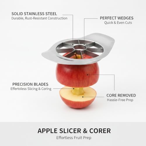 Kitchen Counter Fruit Prep Tool, Stainless Steel Apple Slicer and