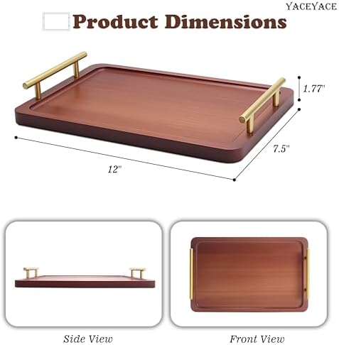 Small Wooden Tray for Ottoman, 12"x7.5"x1.75" Wood Trays with