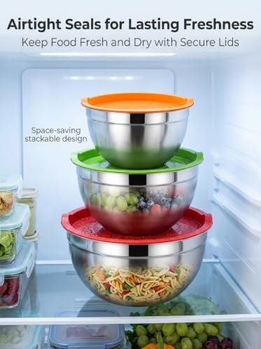 Stainless Steel Mixing Bowls with Lids, 10Pcs 5 Sizes Nesting Bowls