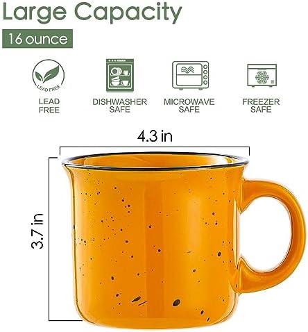 bestone Set of 4 Large Ceramic Mugs with Handles, 16 oz, Vibrant