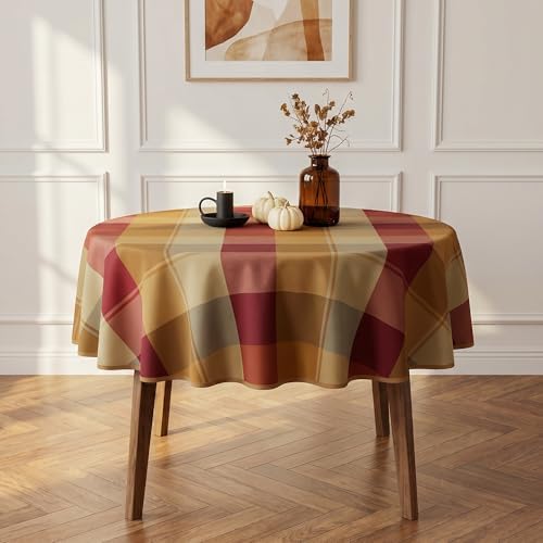 60" Round Polyester Plaid Tablecloth for Thanksgiving