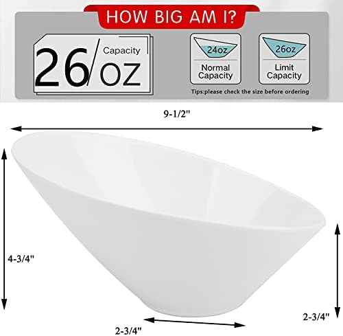 Yesland 24oz White Ceramic Serving Bowls Set of 2, 9.5" Angled Salad