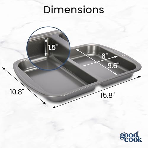 GoodCook Everyday Divided Baking Pan 1.5-Inch Deep 2-Section Non-Stick