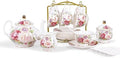 fanquare European Vintage Floral Porcelain Coffee Set, Pink Women Tea