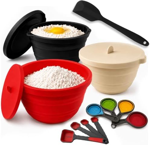 15-Piece Collapsible Silicone Mixing Bowl Set with Lids & Spatula