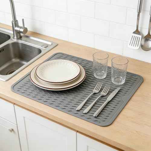 Silicone Dish Drying Mat,Silicone Grill Mat, Grey,12" x 16"