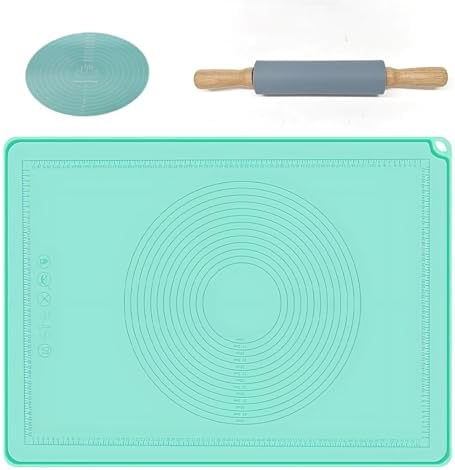 2-Piece Silicone Baking Mat Set with Rolling Pin, 12-Inch
