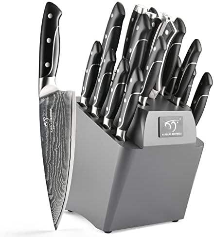18-Piece Damascus Kitchen Knife Set, Grey
