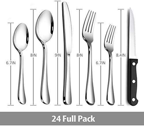 Teivio 24 Piece Silverware Set, Flatware Utensils Set Mirror Polished
