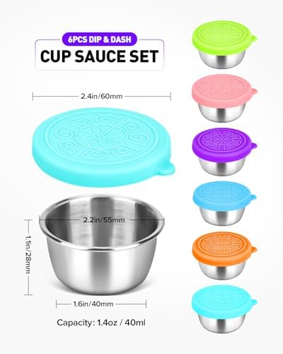 SouxMux 6-Pack 1.4 Oz Salad Dressing Container, Leakproof Stainless
