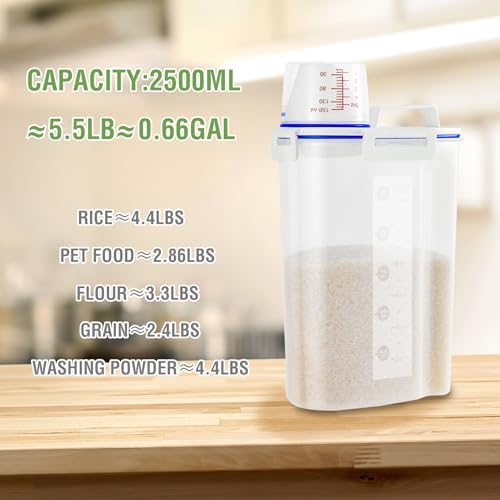 2 Pcs 5.5Lbs Rice Storage Container, Rice Container with Measuring Cup