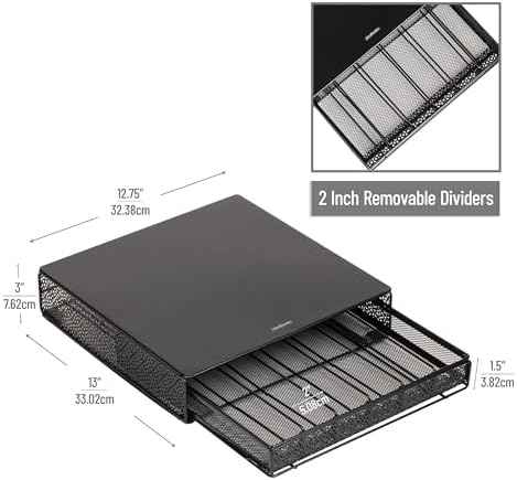 Mind Reader Single Serve Coffee Pod Drawer, 36 Pod Capacity, Countertop Organizer, Removable Dividers, Metal, Black