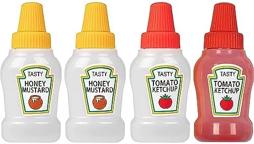 4 Pieces Mini Ketchup Bottles for Lunch Box, 25ml Salad Dressing