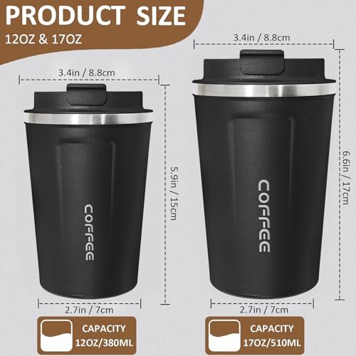 4 Pack Travel Coffee Mug 17oz Insulated Coffee Cup with Lid, Reusable