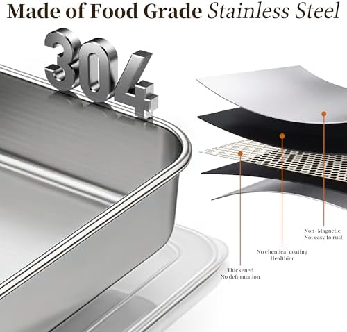 8x8 Stainless Steel Baking Pan with Lid, Square Brownie Cake Pan Set